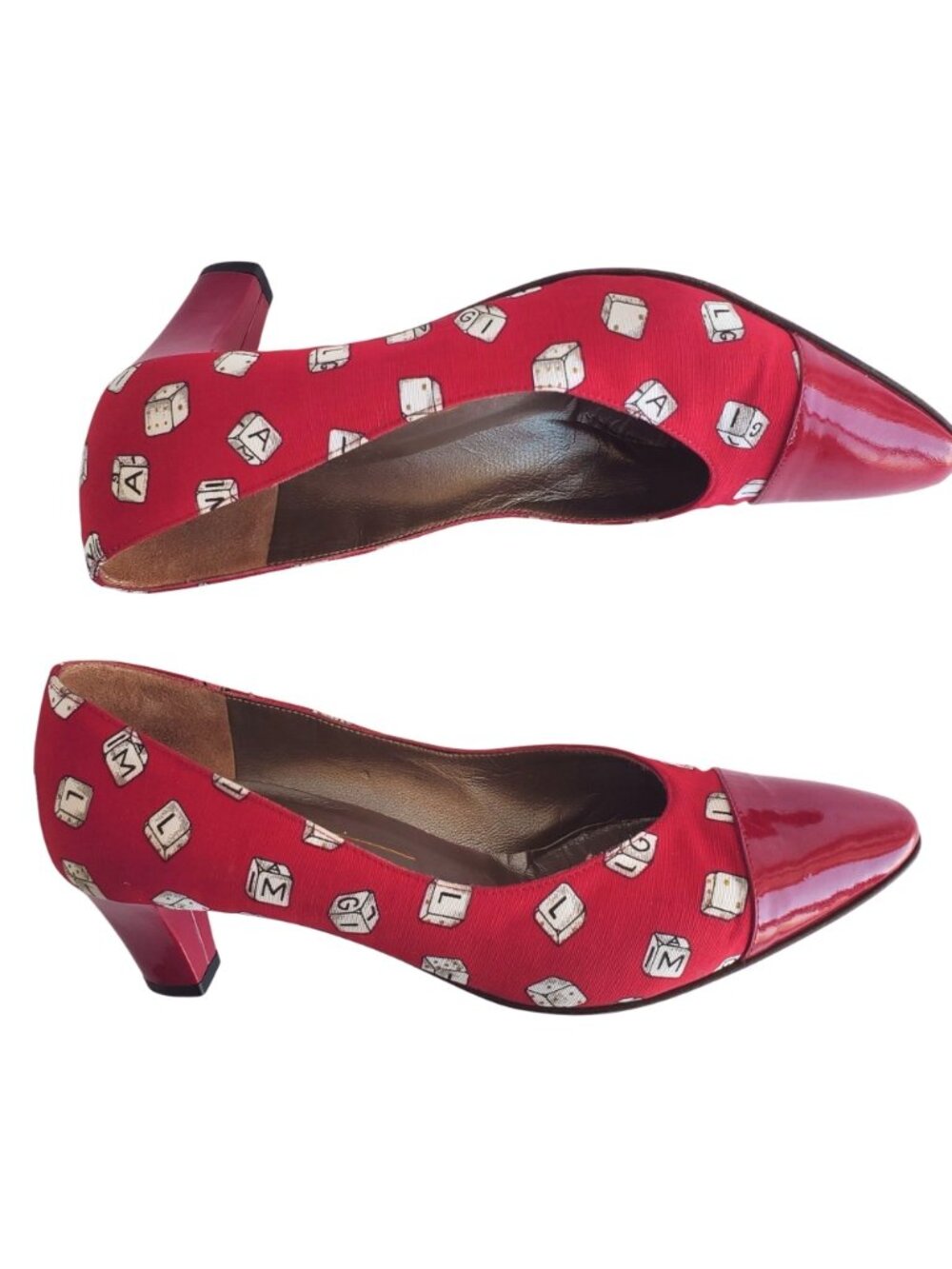 Vintage 1980s Bruno Magli Red Novelty Print Pumps Italy Sz 7.5 Dice - Picture 13 of 14